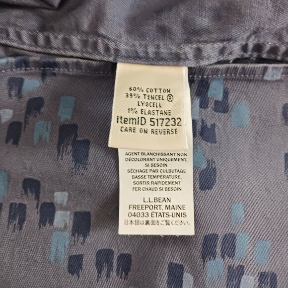 L.L . Bean Woman's Long Sleeve Blouse Geometric Grey Pockets Size Large Western - Picture 9 of 12